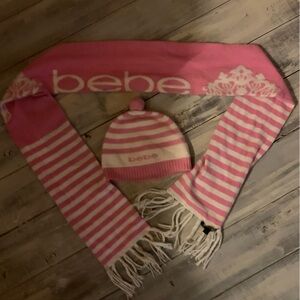 Y2k Bebe Pink & cream Hat and Scarf Set